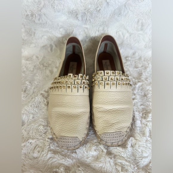 Valentino Rockstud Leather Espadrille Platform Flats - Picture 2 of 16